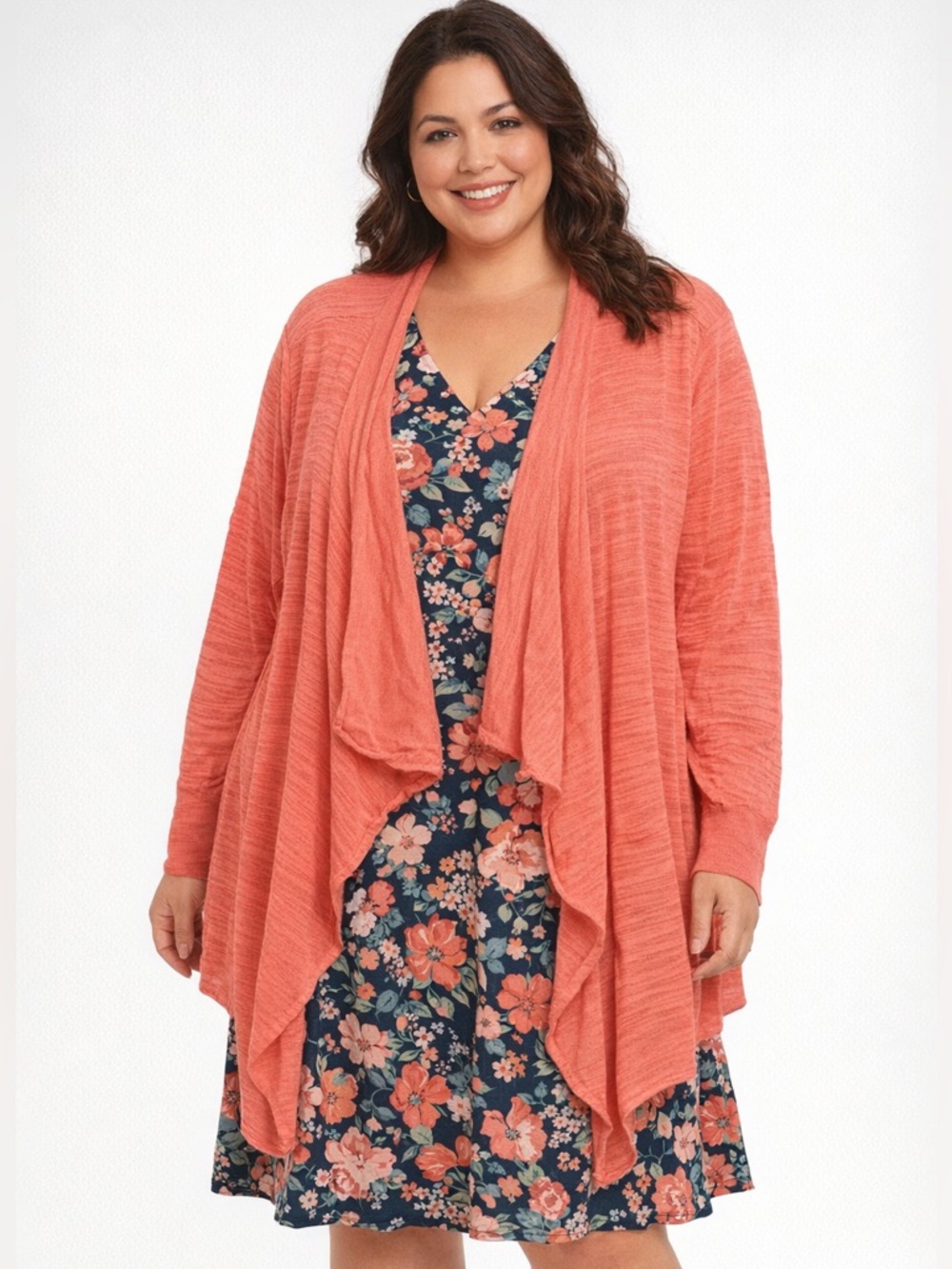 Lane Bryant Flyaway Front Spring Summer Fall Jacket Wrap Coral Color Size 26/28